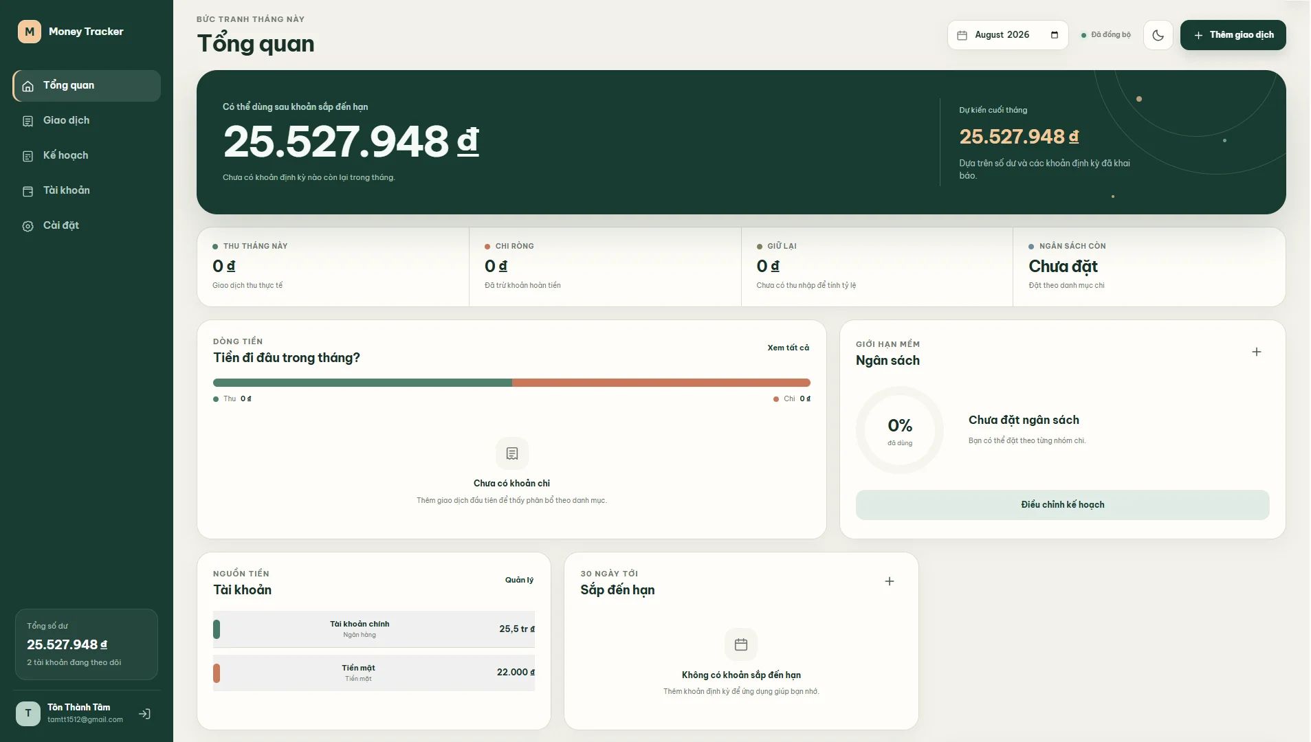 Giao diện Money Tracker